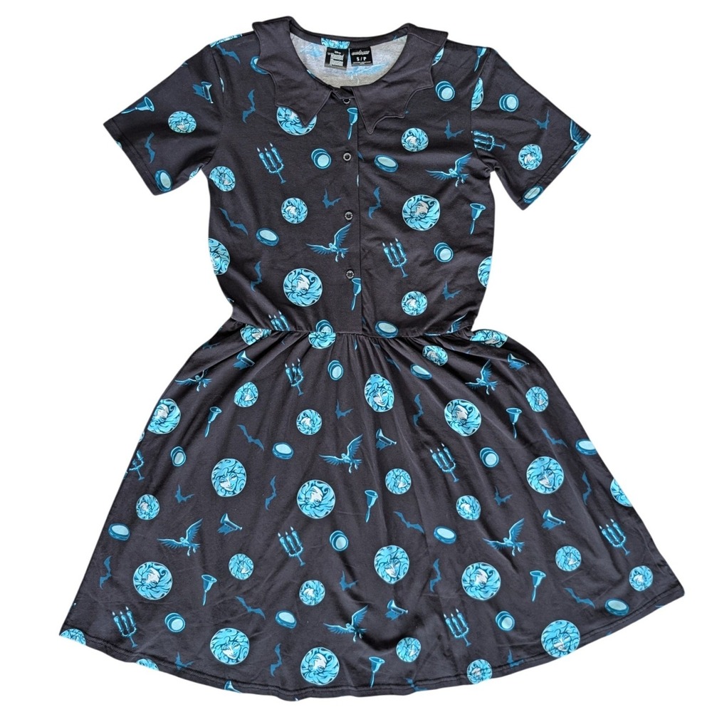 Disney Haunted Mansion Cakeworthy Small Black Blue Pattern Short Sleeve Dress